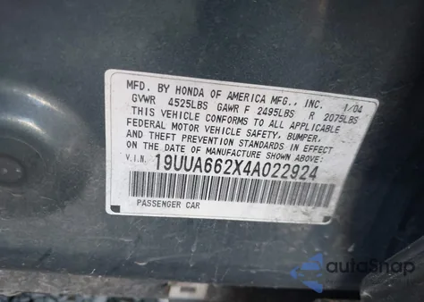 2004 Acura Tl из США, поврежденный, VIN 19UUA662X4A022924